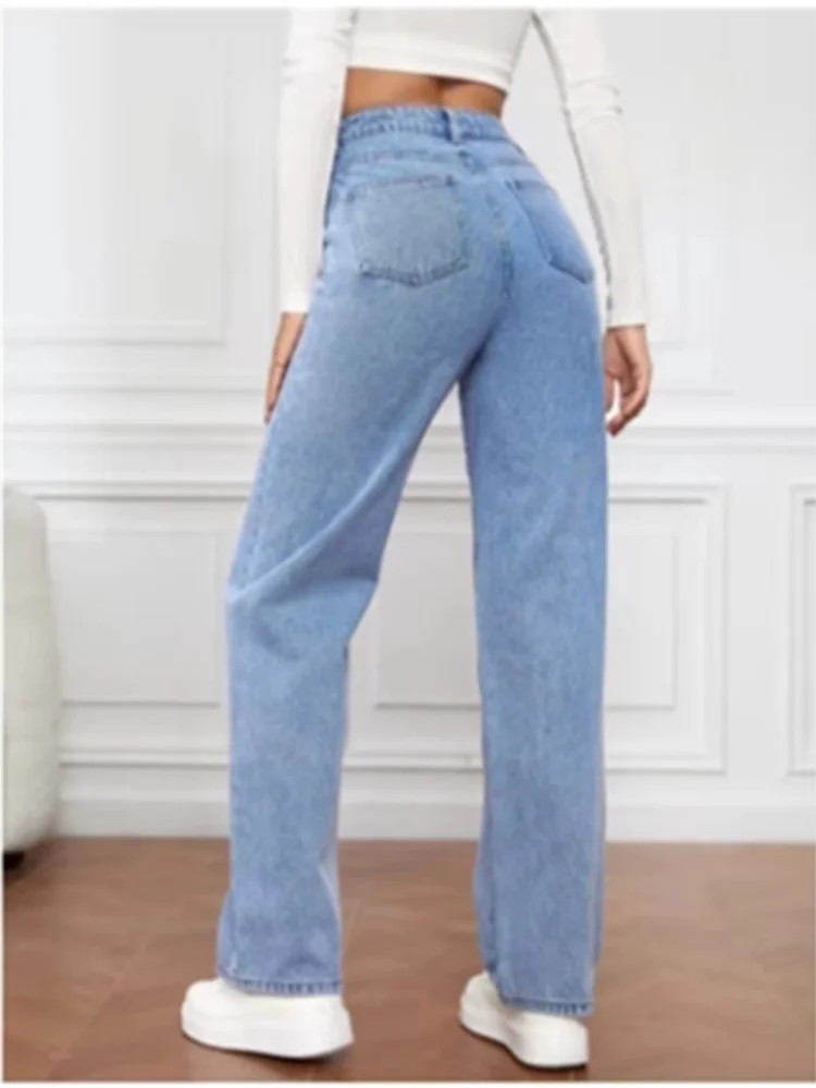 Black Jeans Pants Women's Solid Color Pants High Waisted Pocket Street Fashion Daily Autumn Straight Leg Pants