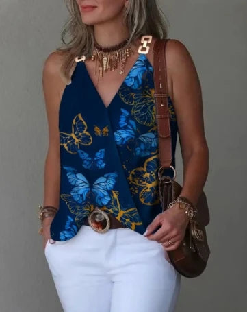 Geometric Printed Metal Chain Vest Women Summer Low Cut Sleeveless Camisole Fashion Party Tank Top
